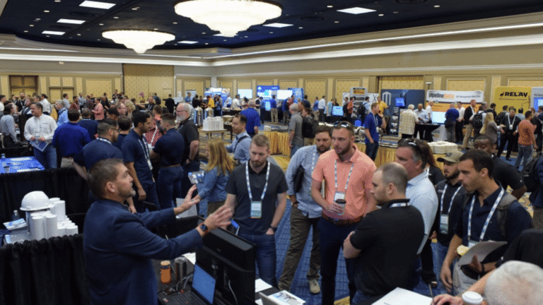 Attendees taking part in a roundtable networking session at a professional industry conference